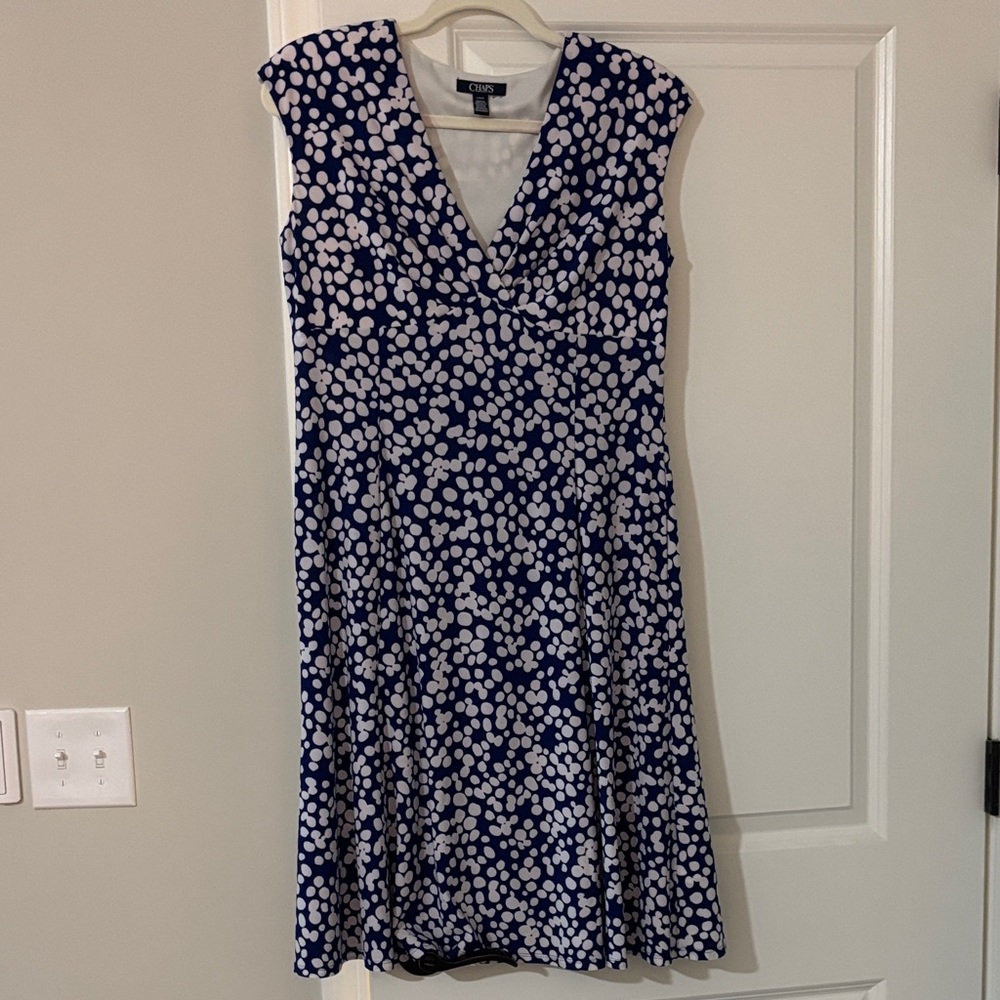 Chaps Blue and White Polka Dot Midi Dress